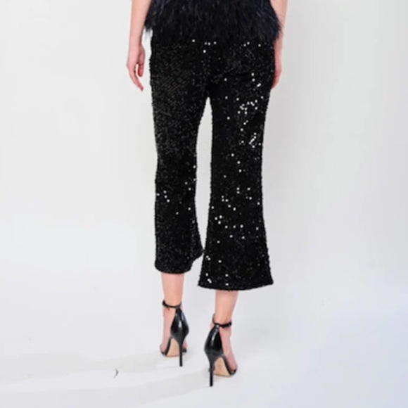 NWT Flora Bea NYC Boutique Kelsey Black Sequin cropped flare pants lined Sz S - Picture 3 of 11